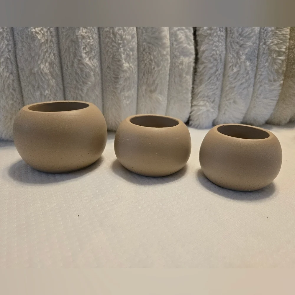 Set of 3 Small Round Ceramic Vase Holder Rustic Cottage Decor